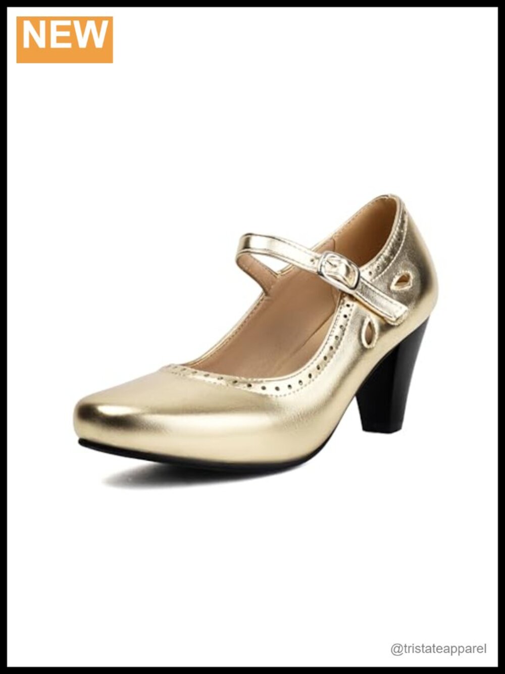 Mary Jane Teardrop Cutout Vintage Pump Heels Ankle Strap Dress Shoes